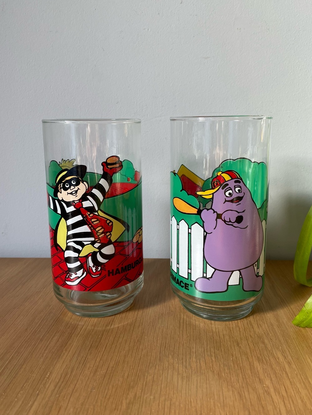 Vintage McDonald’s x Coca-Cola Drinking Glass Tumblers Hamburglar Grimance Pair